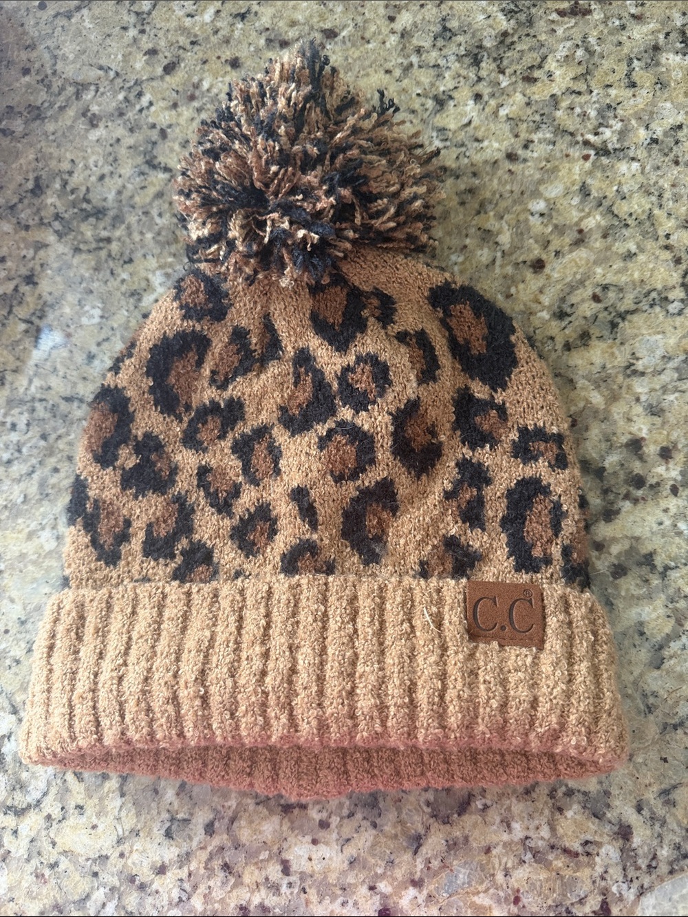 C.C Leopard Pom Beanie in Brown and Black
